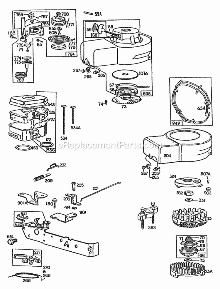 Blower HsgRewindVert Pull Diagram and Parts List for 094508-5918-01  Briggs and Stratton Engine